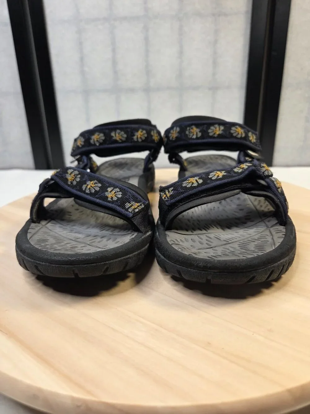 Teva Pretty Rugged Black Floral Nylon Sandals Women US 9